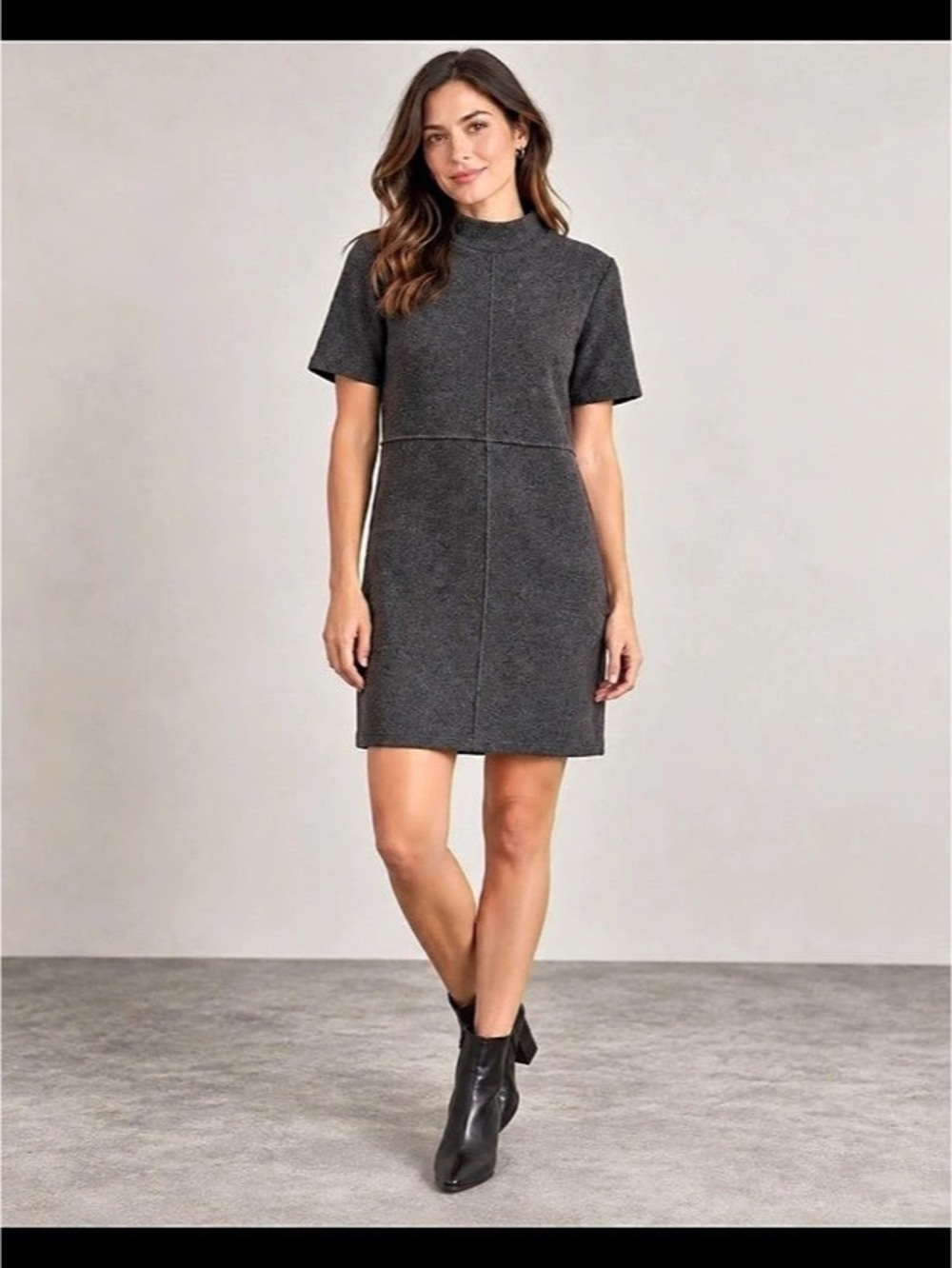 Zara short-sleeve mini dress features a soft, dark gray knit 25